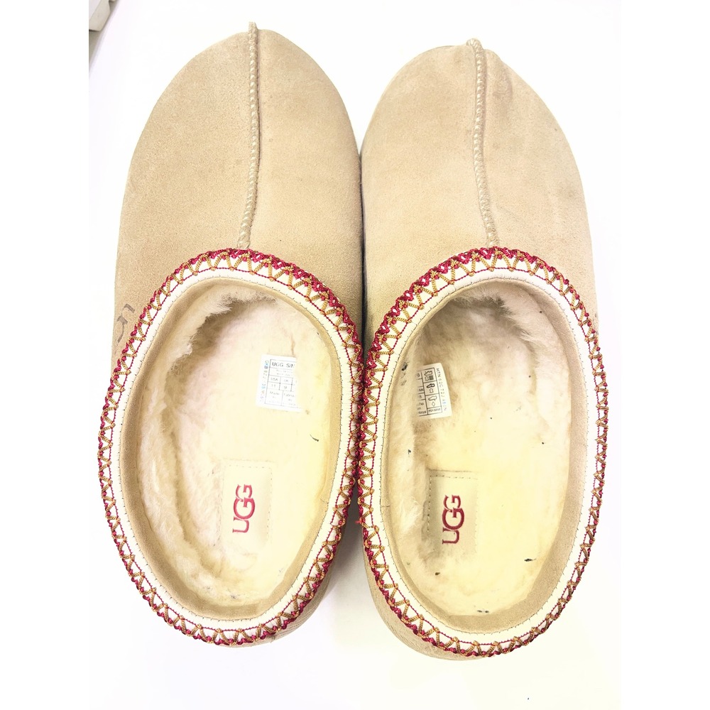 UGG Tasman Chestnut Suede Slippers Red Braid Trim Mens 11 5950